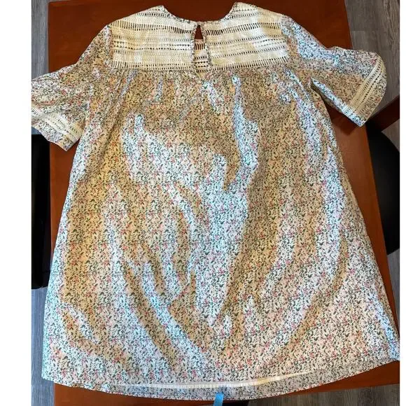 English Factory Floral Lace Trim Shift Babydoll Mini Dress Bell Sleeves Size XS - Picture 9 of 9